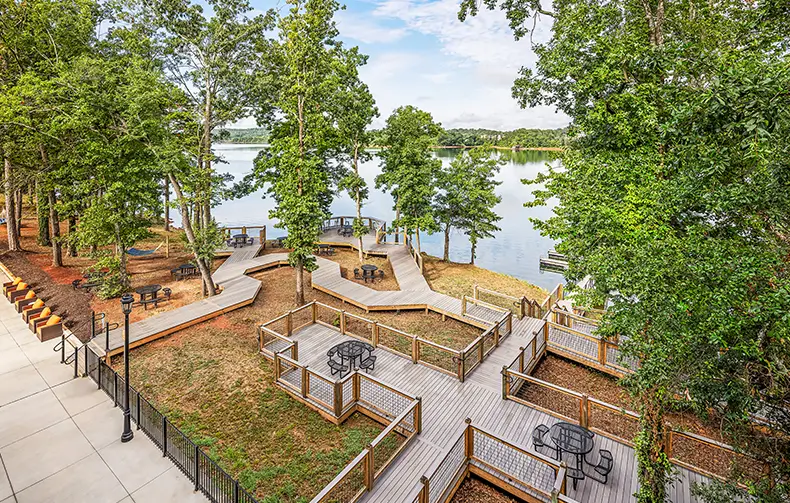 Aerial view of wooden path