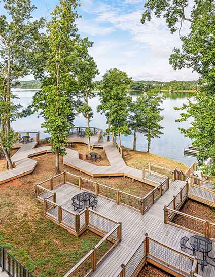 Aerial view of wooden path