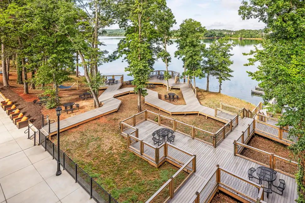 Wooden pathways on the lake
