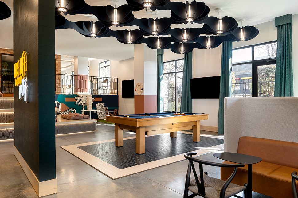 Interior lounge with a pool table